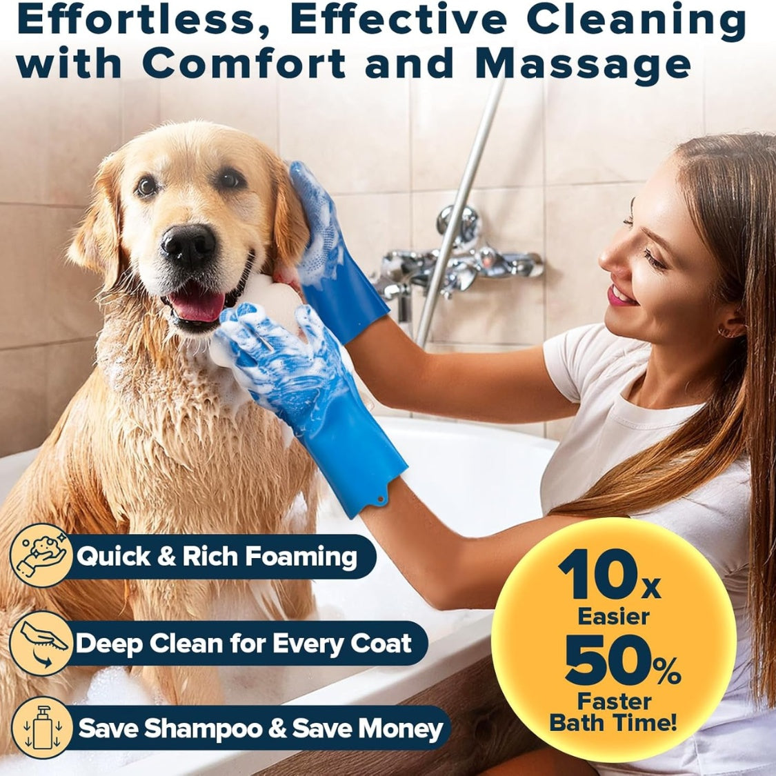6-piece silicone pet grooming kit with bath gloves, brushes and finger toothbrushes – view 3