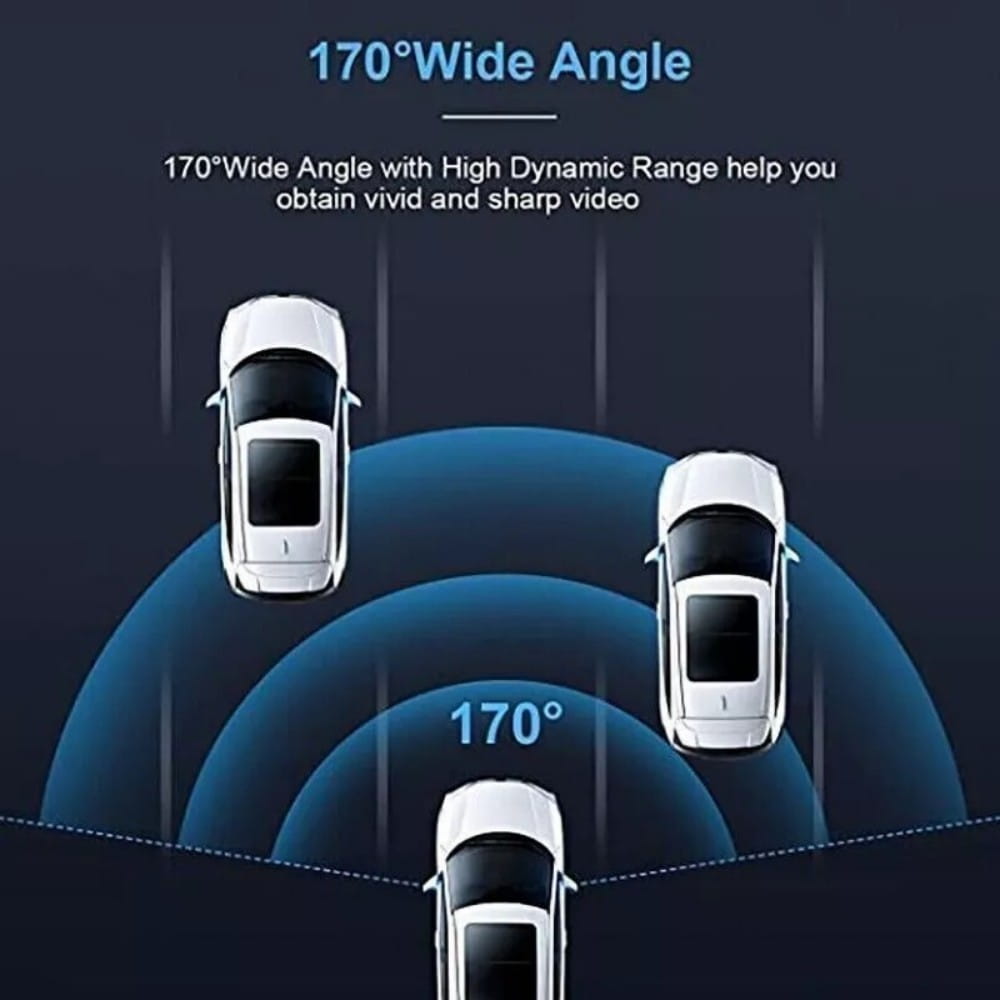 1080p full hd dash cam with a black 170-degree wide-angle camera lens featuring high dynamic range for vivid and sharp video capture and night vision car dvr functionality.