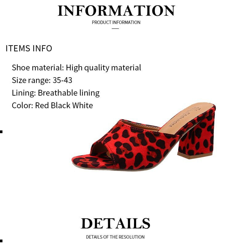 Red leopard square toe mule heel sandals with a block heel and open toe design perfect for summer toe sandals.
