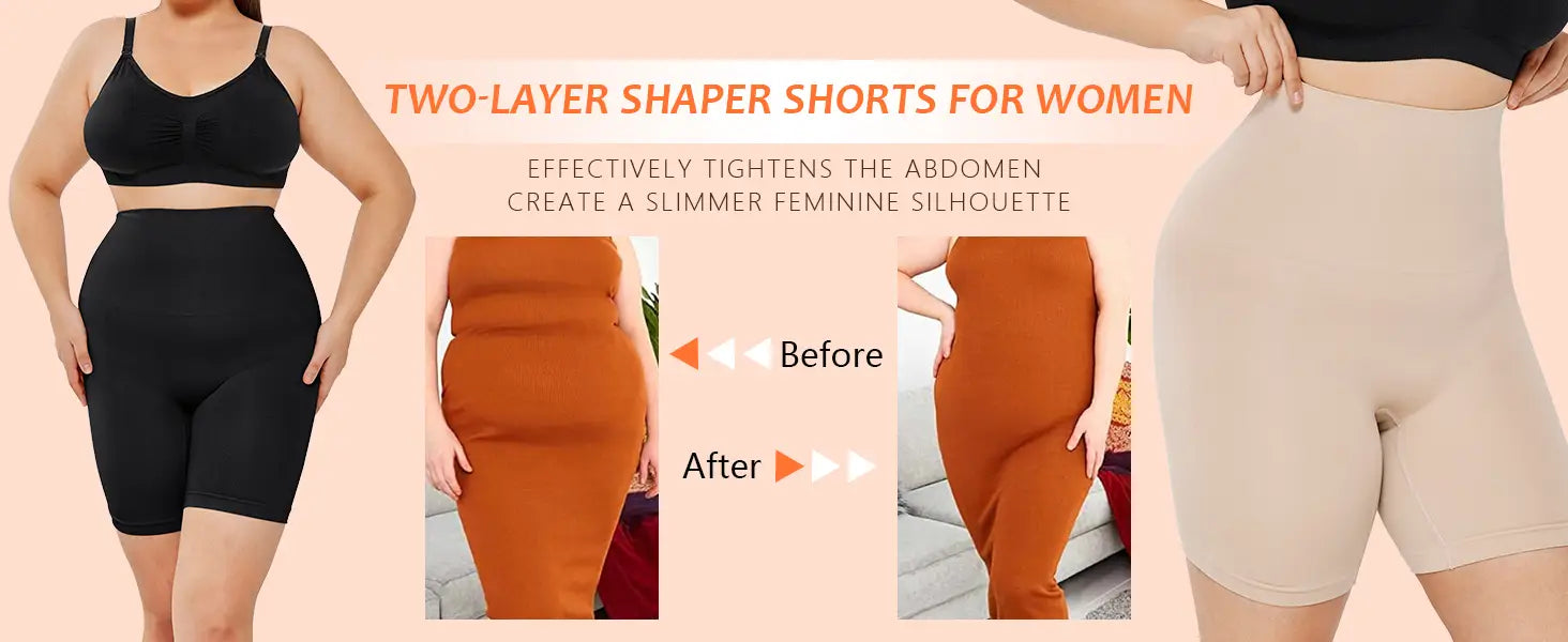 black two-layer shaper shorts for women designed as casual slim leggings shapewear set offering a slimming fit and comfortable casual wear.