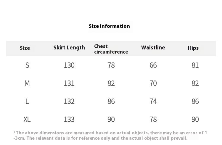 Size information table in centimeters for the blue sleeveless lace sheath dress skirt available in sizes S through XL.