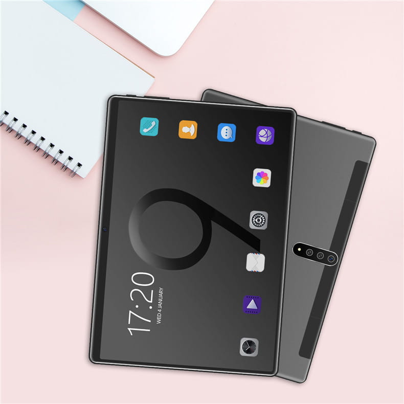 Black tablet pc with a sleek modern design and vertical camera module on the back for smart android entertainment 3g calling use