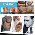 The beard growth kit with activator serum and dermaroller shows a collage of men’s facial and chest hair for black bellezon beard