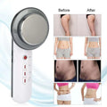 White and silver handheld ultrasound massager with circular textured head for beauty care slimming and body treatment