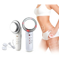 White handheld ultrasound massager slimming device with circular head and red led lights for beauty care slimming