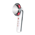 White and silver beauty care slimming handheld ultrasound massager with red led lights around circular treatment head