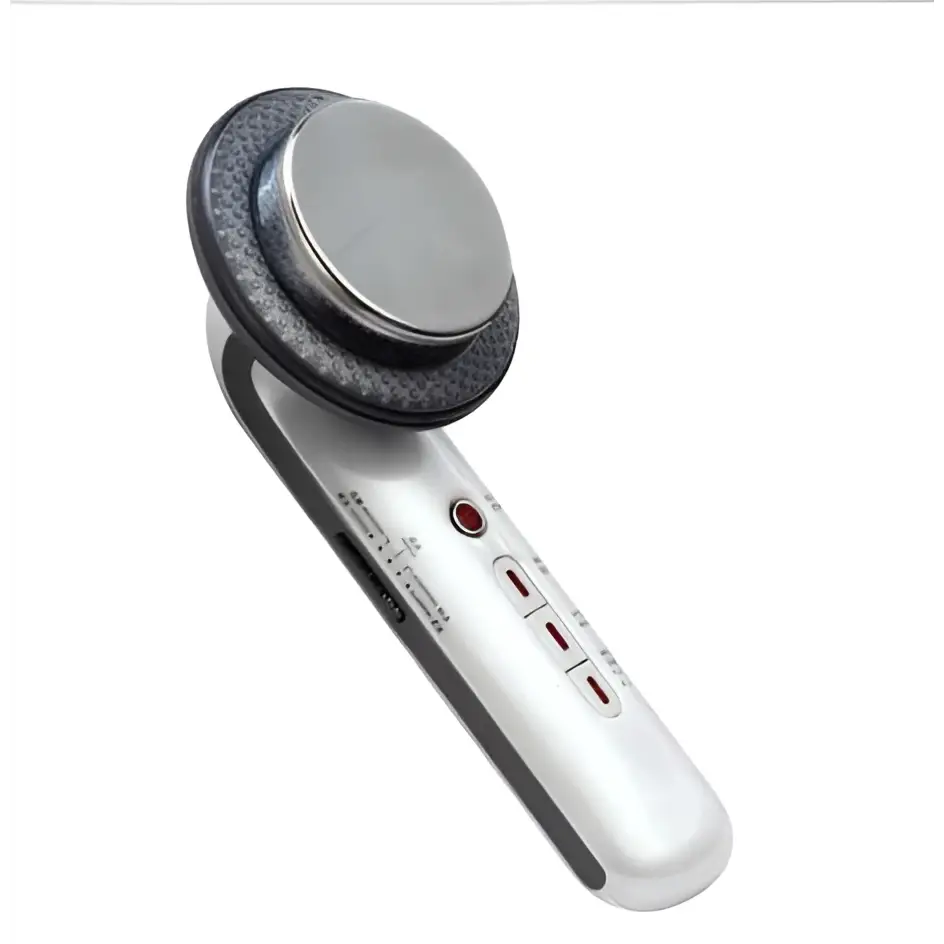 Silver and black handheld ultrasound massager with circular head for beauty care slimming and slimming device handheld use