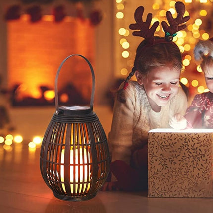 Explosive Solar Retro Patio Plastic Oval Rattan Wind Lamp - Royalessencelux