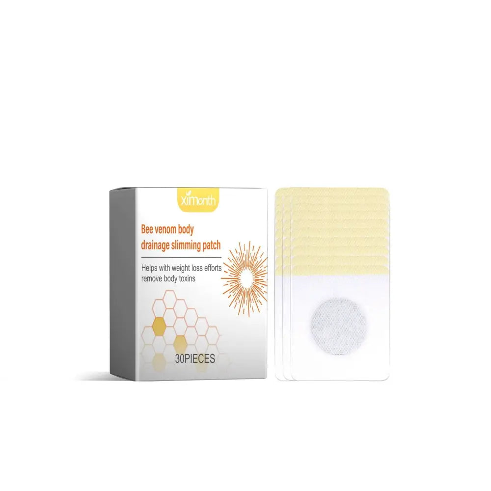 Pack of 30 white and yellow bee venom body sculpting patches for lymphatic body shaping and drainage slimming use
