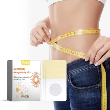 Yellow and white bee venom body sculpting patches in a box of 30 pieces for lymphatic body shaping and drainage
