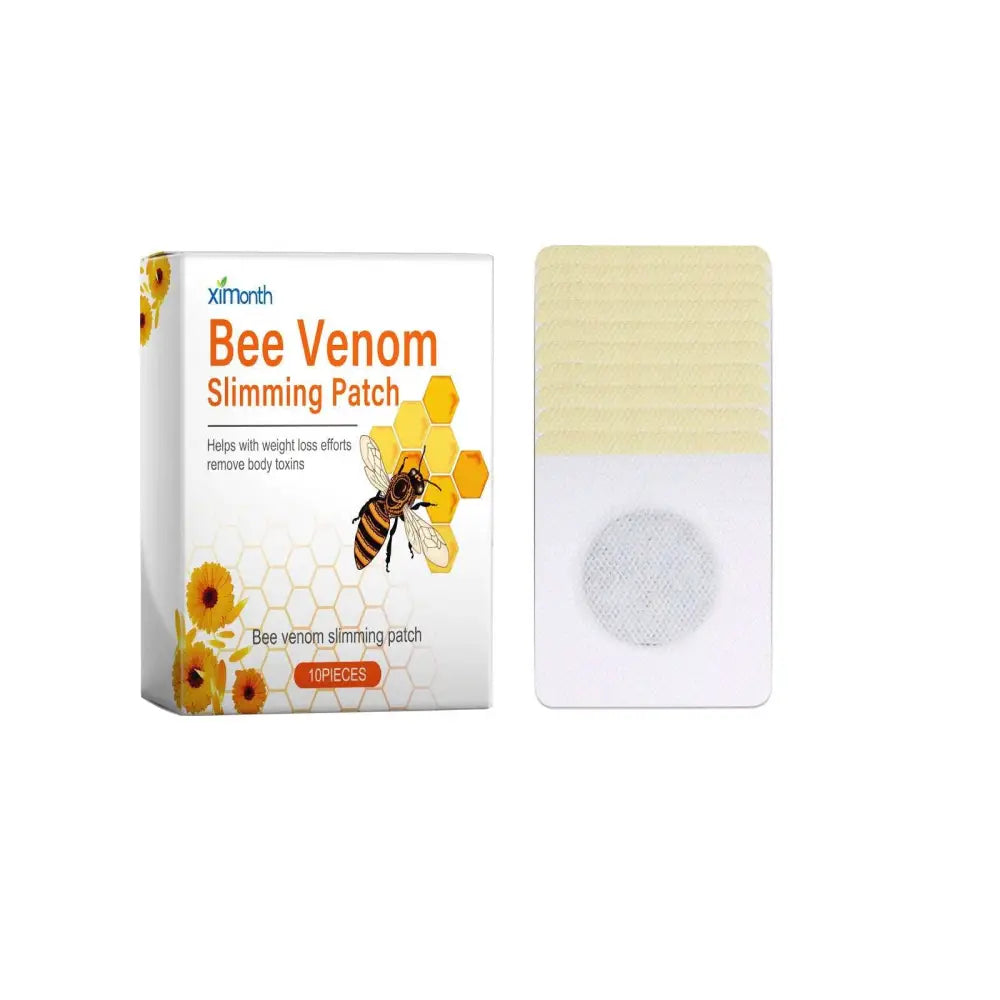 White and yellow bee venom lymphatic slimming patch with adhesive strips and mesh center in ximonth body tightening box