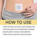 A white adhesive bee venom lymphatic slimming patch with a gray center applied to the navel for body tightening