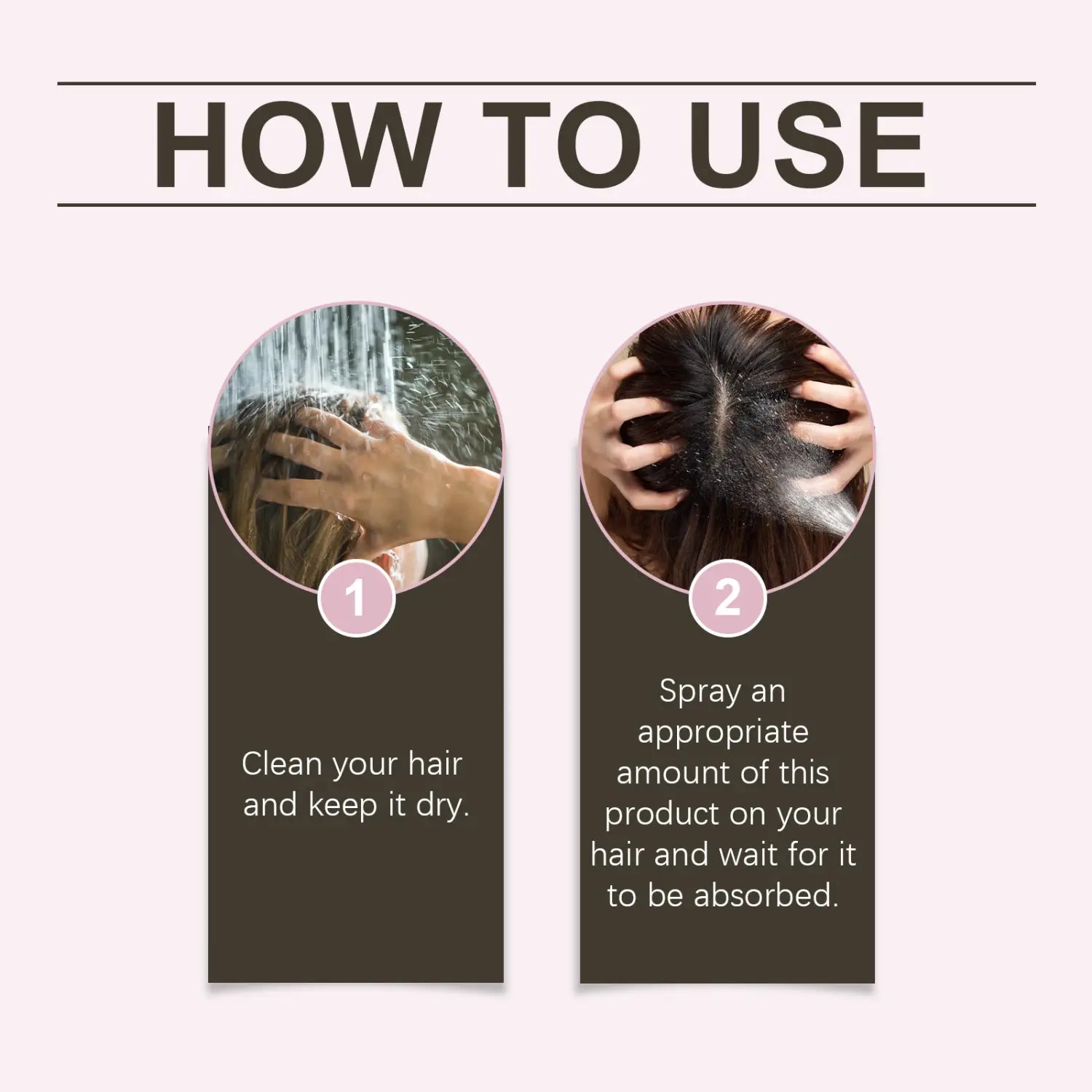 the nourishing disposable hair care leave-in spray is shown in use with instructions for application after washing and drying hair to provide effective nourishing disposable hair treatment.