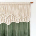 Beige and sage green tapestry dyeing handmade macrame wall hanging with wavy textured pattern for home decor