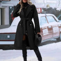 Black belted trench coat with silver buttons and structured silhouette for beige double breasted belt winter fashion use
