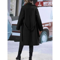 Black woolen trench coat with belted back and wide collar for beige double breasted belt winter fashion use
