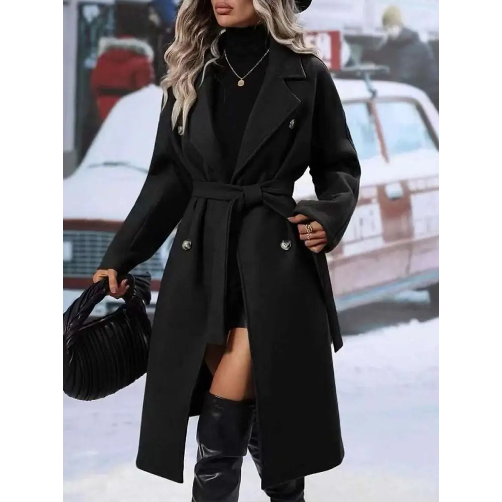 Black belted wool coat with silver buttons showcasing belt winter fashion and style beyond beige double breasted trench coat
