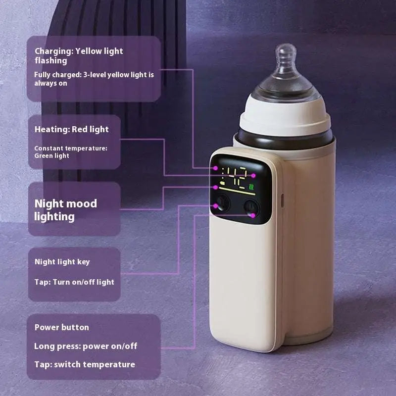 Cream-colored electric baby bottle insulation cover with digital display and control buttons 18w fast charge