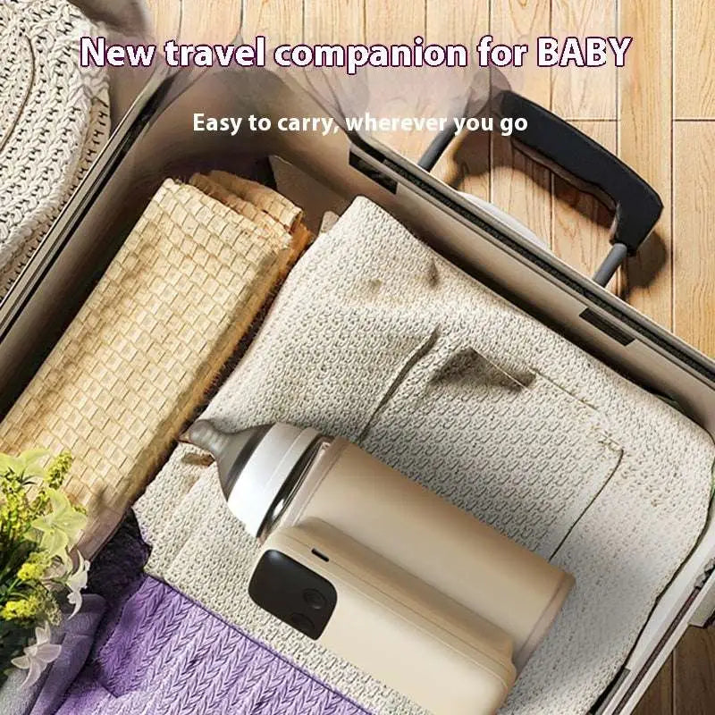 Cream-colored electric breast pump with black control panel and silver nipple shield inside beige baby bottle insulation cover with 18w fast charge