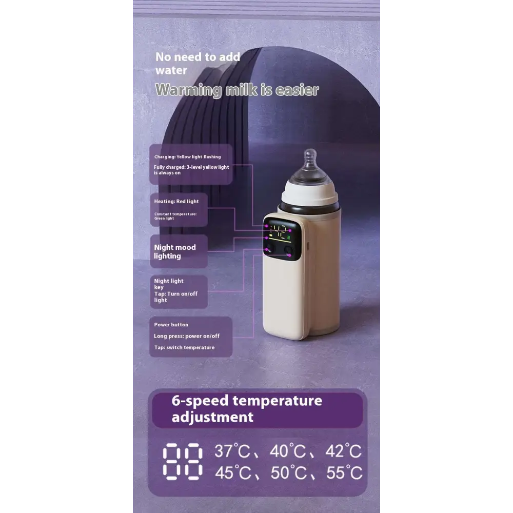 Cream-colored electric baby bottle insulation cover with digital display and 18w fast charge temperature controls
