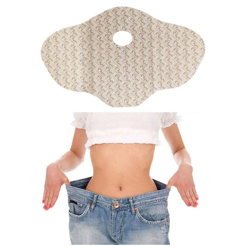 Beige fabric body wrap patch with heat therapy pad and circular cutout featuring mom pattern for waist slimming royale essence lux