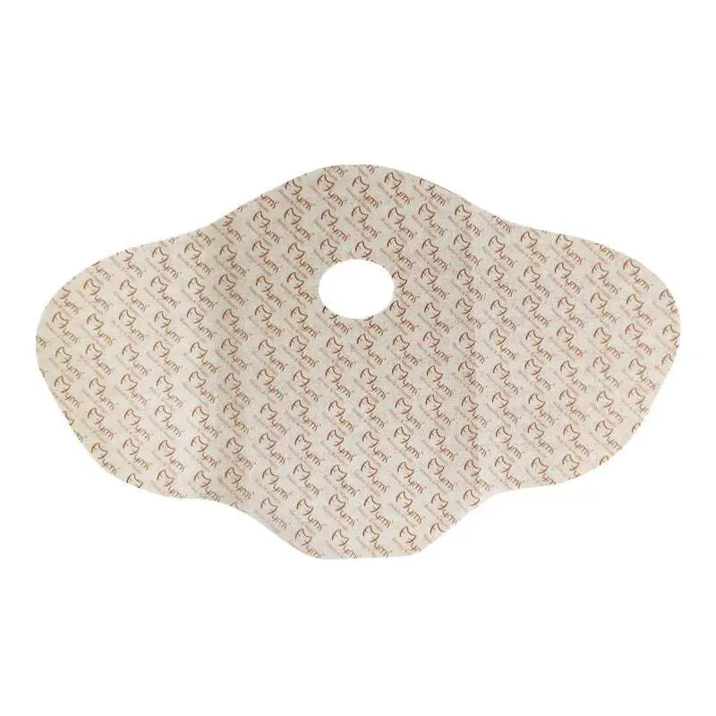 Beige fabric body wrap patch with oval cutout and heart logo pattern for waist slimming by royale essence lux