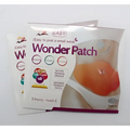 The beige fabric body wrap patch is a white and orange adhesive waist slimming slim body wrap for easy application