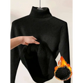 Black ribbed fleece turtle neck sweater winter pullover with plush fleece lining for cold weather use
