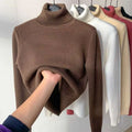 Beige fleece turtle neck sweater with ribbed collar and cuffs made of soft knit fabric for winter pullover use