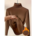 Beige fleece turtle neck sweater with soft textured knit and plush inner lining ideal for neck sweater winter use