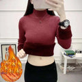 Beige fleece turtle neck winter pullover with cozy two-tone maroon fuzzy turtleneck sweater and long sleeves