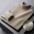 Beige fleece turtle neck sweater with plush soft interior lining winter pullover for warmth and comfort