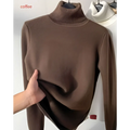 Beige fleece turtle neck sweater winter pullover in coffee color with soft ribbed knit texture for cold weather use