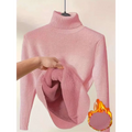 Beige fleece turtle neck sweater winter pullover with soft fuzzy inner lining for warmth and comfort