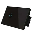 Black glass control touch switch with glowing blue button for beige glass smart voice control use