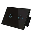 Beige glass smart voice control touch switch with black glass two illuminated buttons including wireless icon