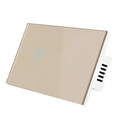 Beige glass smart voice control touch switch with gold finish and subtle circular glow for modern control touch switch