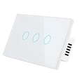 White glass control touch switch panel with three circular buttons for beige glass smart voice control use