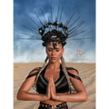 Black spiked crown with roses and intricate metalwork styled with beige macramé tassel dress creative beach travel set