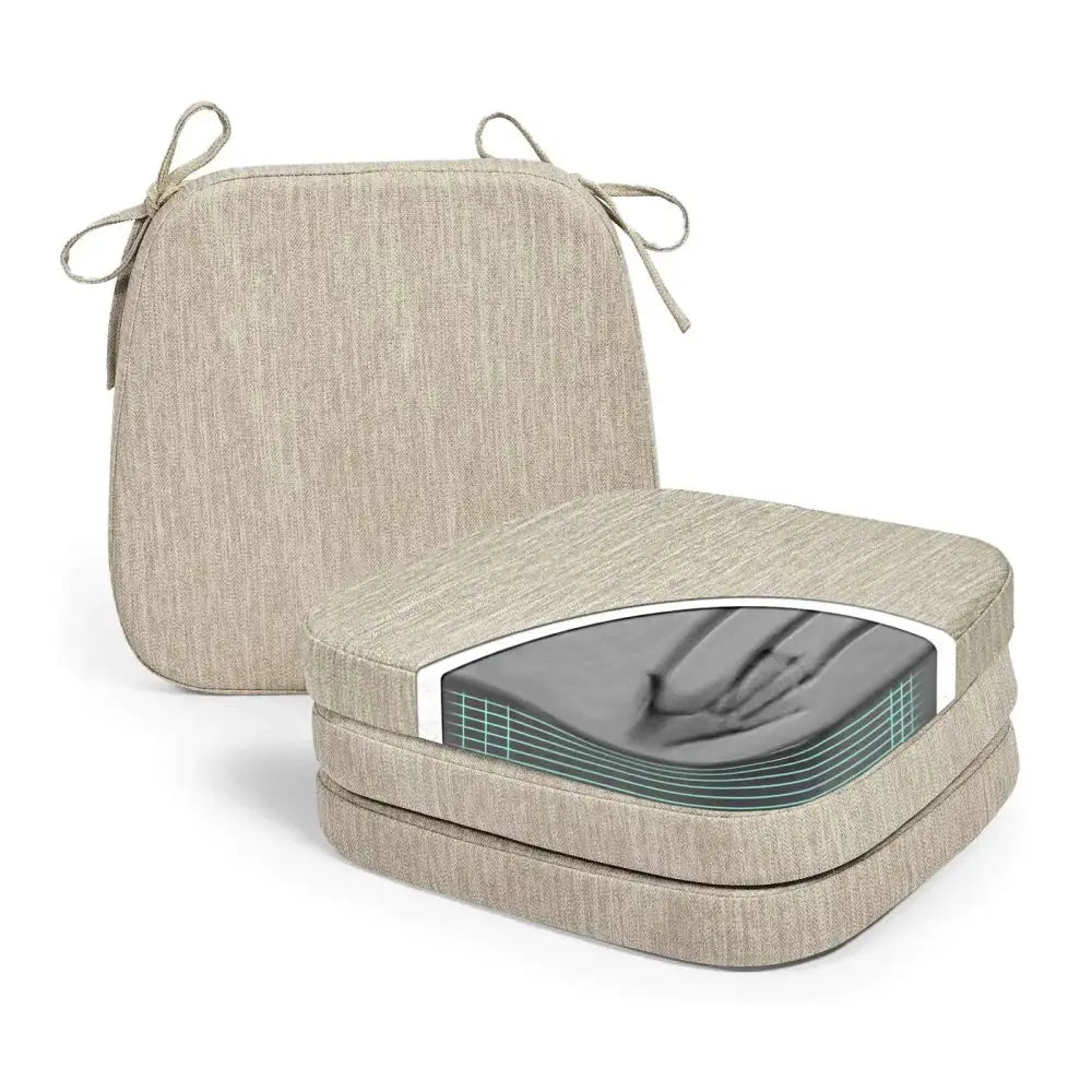 Beige memory foam seat cushion set of 4 with textured fabric cover gray foam seat insert and tied side ties for chairs