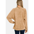 Beige pocketed round neck distressed cotton sweatshirt with ribbed cuffs and hem for casual wear