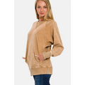 Beige pocketed round neck sweatshirt made of corduroy with ribbed cuffs and hem for casual wear