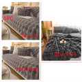 Gray plush faux fur sofa cover with textured wavy pattern complementing velvet blanket thickened faux fur throw design