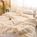 Cream-colored plush faux fur throw with textured wavy pattern beige rabbit velvet blanket velvet blanket thickened