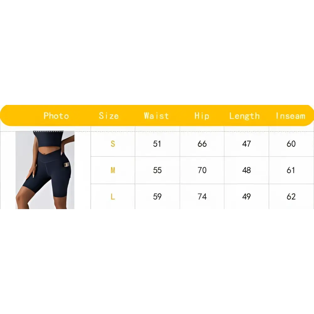 Navy blue high waisted athletic shorts with logo on left thigh paired with beige ribbed high waist workout set