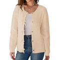 Beige ribbed knit buttoned cardigan with decorative lace-up ties and bows along the front for women