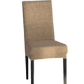 Beige textured universal chair cover on a chair with black metal legs showing a soft fabric texture