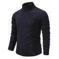 Black turtleneck pullover sweater with ribbed cuffs and hem for a sleek and cozy layering option