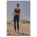 Black athletic two-piece set with cropped bra top and seamless leggings contrasting beige yoga pants sport coat fitness set