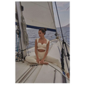 Cream-colored form-fitting two-piece sport coat fitness set with beige yoga pants and a cropped top for activewear
